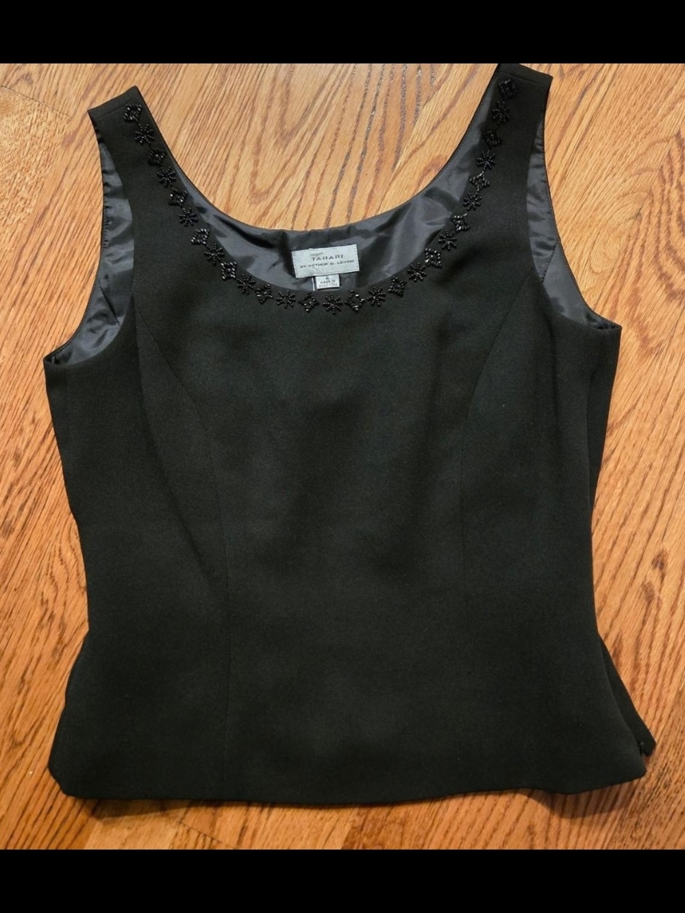 Tahari Black Sleeveless Scoop Neck Beaded Camisole